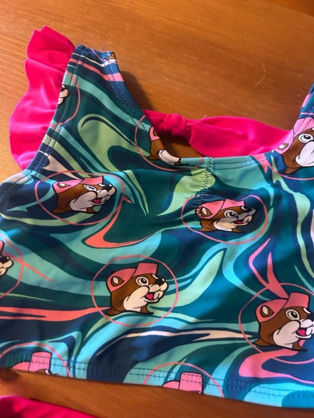 Girls Bucees Two-Piece Ruffle Bikini Swim Set - Teal & Hot Pink 2T